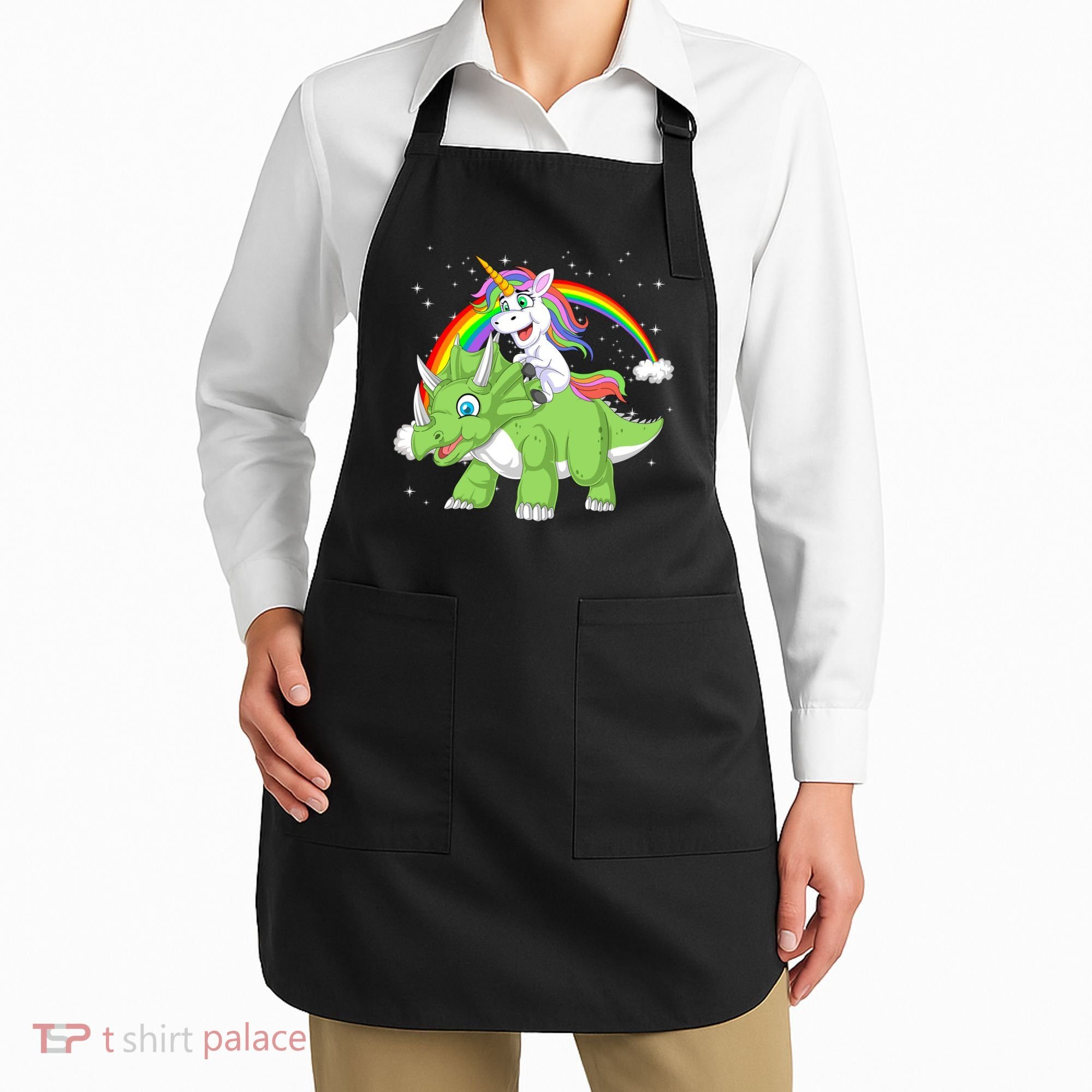 Unicorn Riding Triceratops Dinosaur Apron