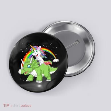 Unicorn Riding Triceratops Dinosaur Button