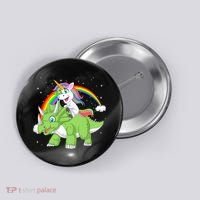Unicorn Riding Triceratops Dinosaur Button thumb 0