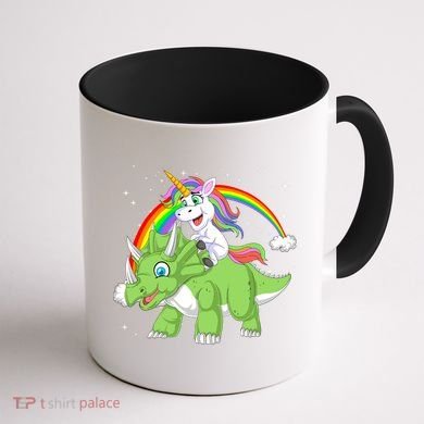 Unicorn Riding Triceratops Dinosaur Coffee Mug back