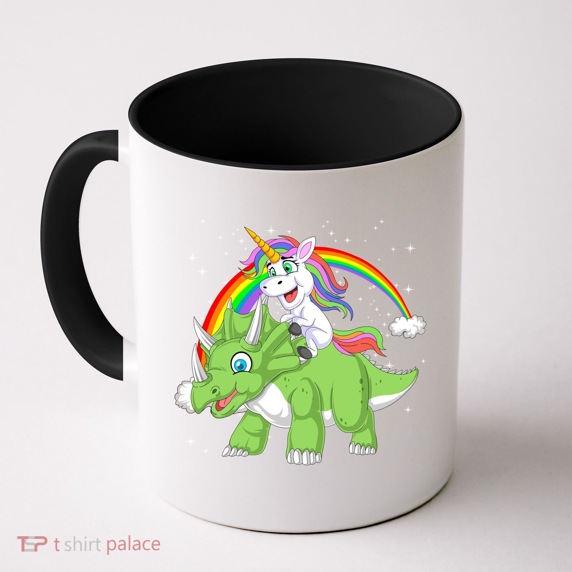 Unicorn Riding Triceratops Dinosaur Coffee Mug
