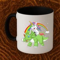 Unicorn Riding Triceratops Dinosaur Coffee Mug thumb 2