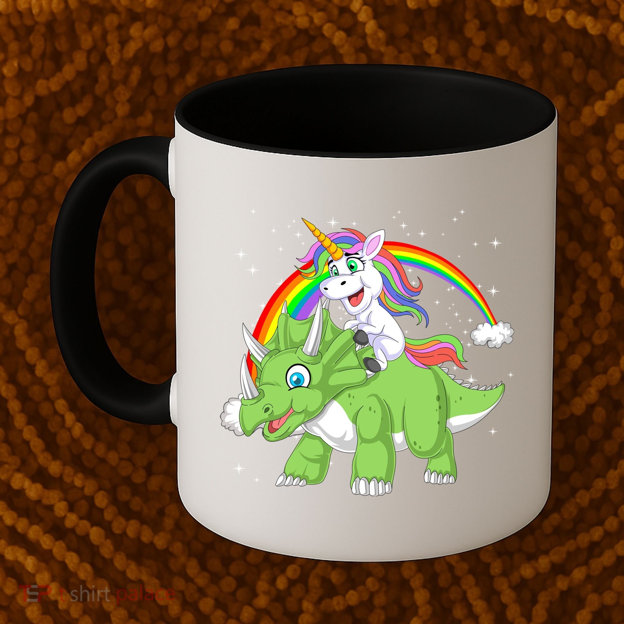 Unicorn Riding Triceratops Dinosaur Coffee Mug