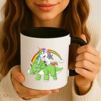 Unicorn Riding Triceratops Dinosaur Coffee Mug thumb 3