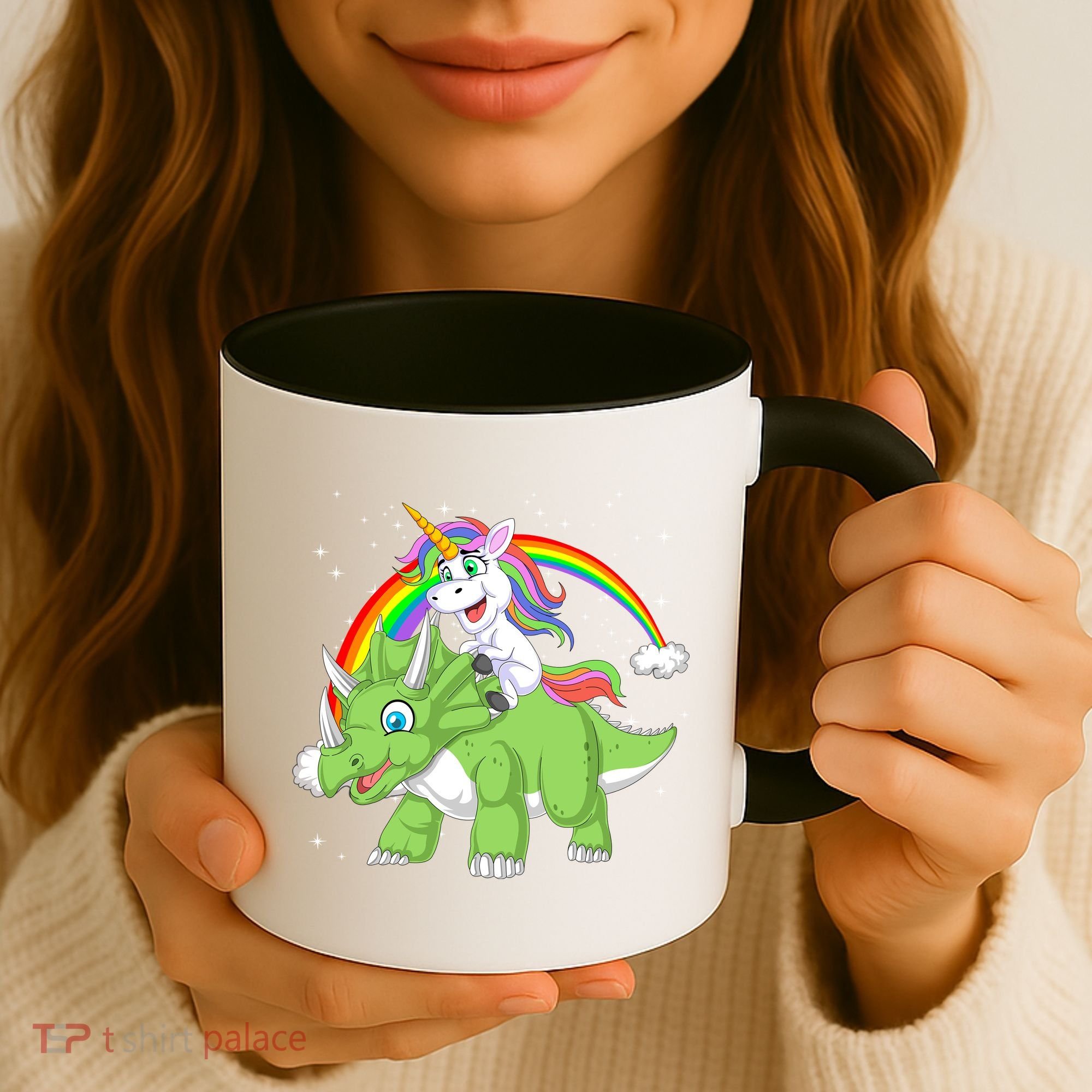 Unicorn Riding Triceratops Dinosaur Coffee Mug