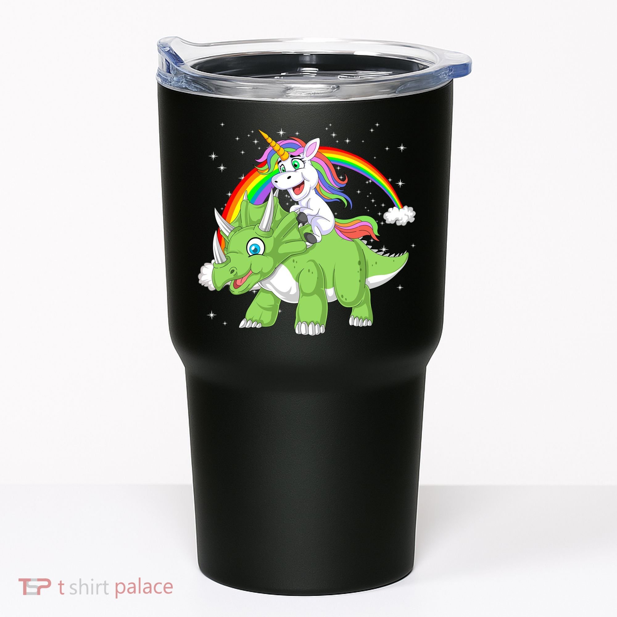 Unicorn Riding Triceratops Dinosaur Tumbler