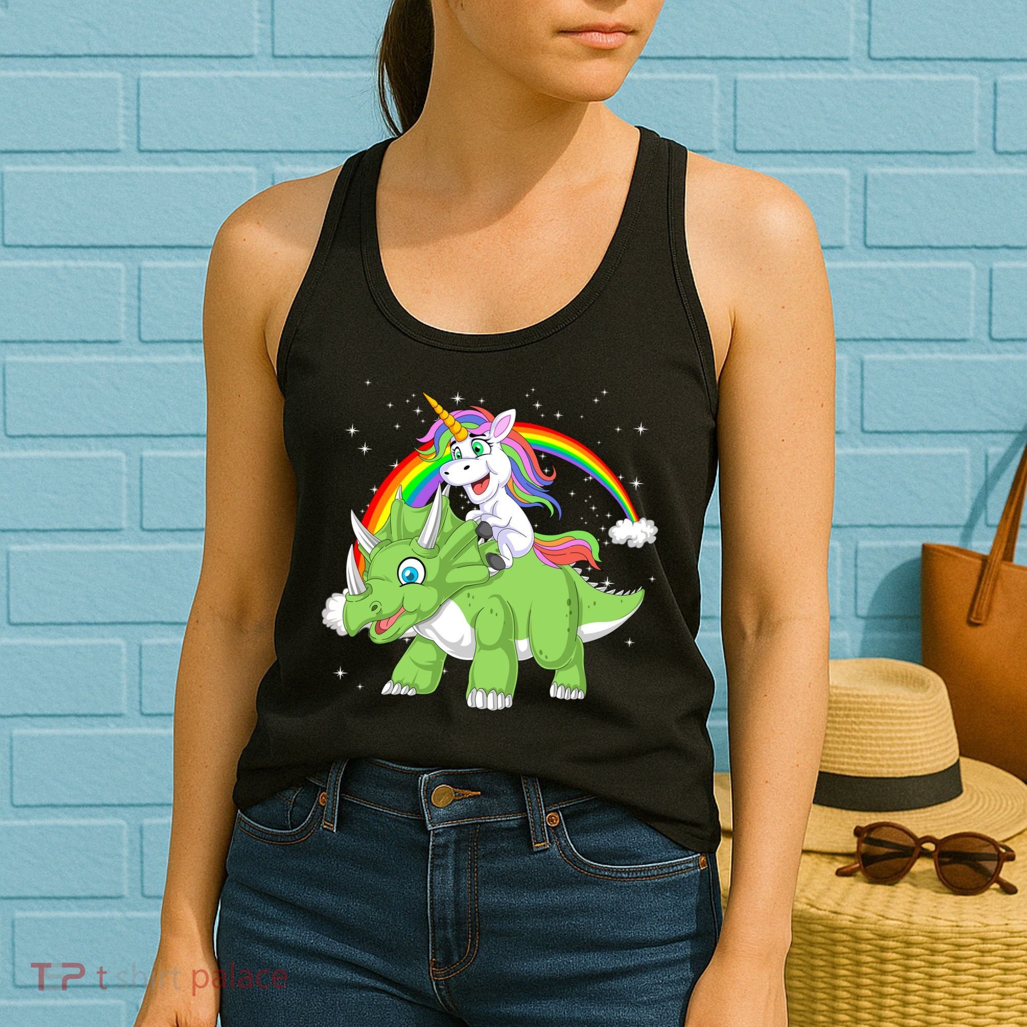Unicorn Riding Triceratops Dinosaur Women's Tank Top