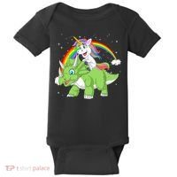 Unicorn Riding Triceratops Dinosaur Baby Bodysuit thumb 0