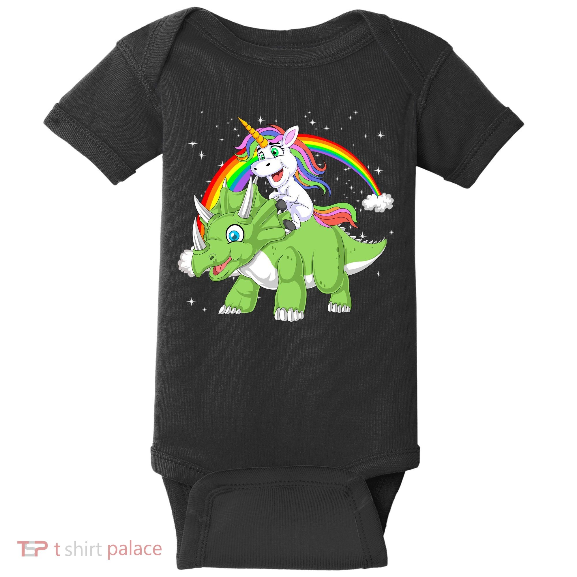 Unicorn Riding Triceratops Dinosaur Baby Bodysuit