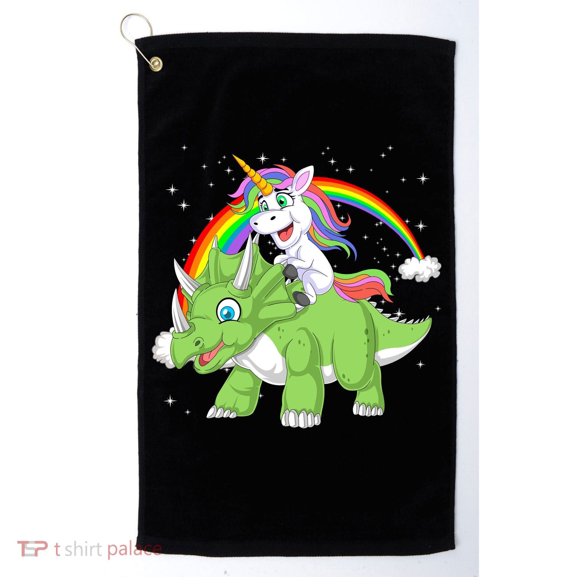 Unicorn Riding Triceratops Dinosaur Golf Towel