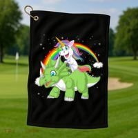Unicorn Riding Triceratops Dinosaur Golf Towel thumb 1