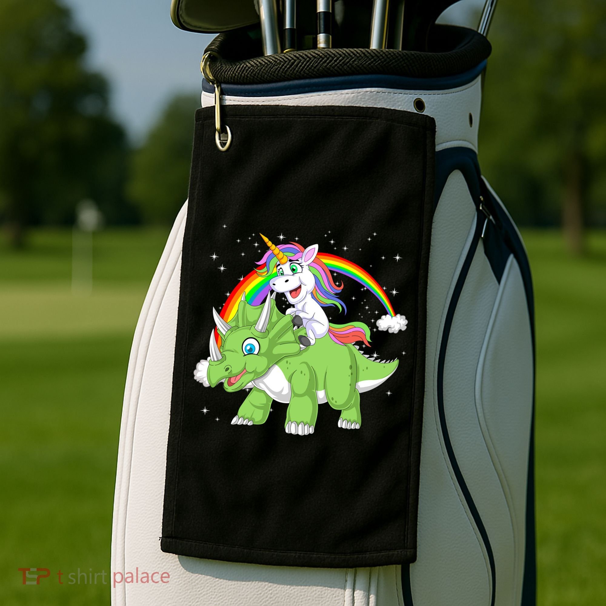 Unicorn Riding Triceratops Dinosaur Golf Towel
