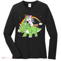 Unicorn Riding Triceratops Dinosaur Women's Long Sleeve Shirt thumb 0