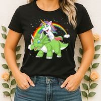 Unicorn Riding Triceratops Dinosaur Women's T-Shirt thumb 2