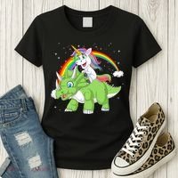 Unicorn Riding Triceratops Dinosaur Women's T-Shirt thumb 3