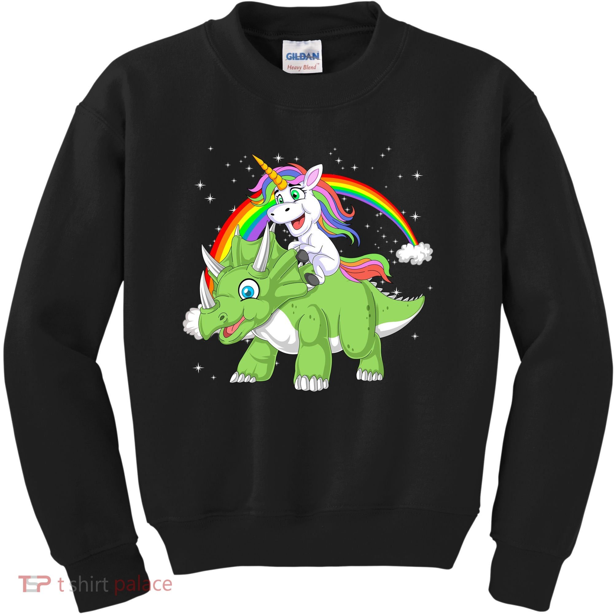 Unicorn Riding Triceratops Dinosaur Kids Sweatshirt
