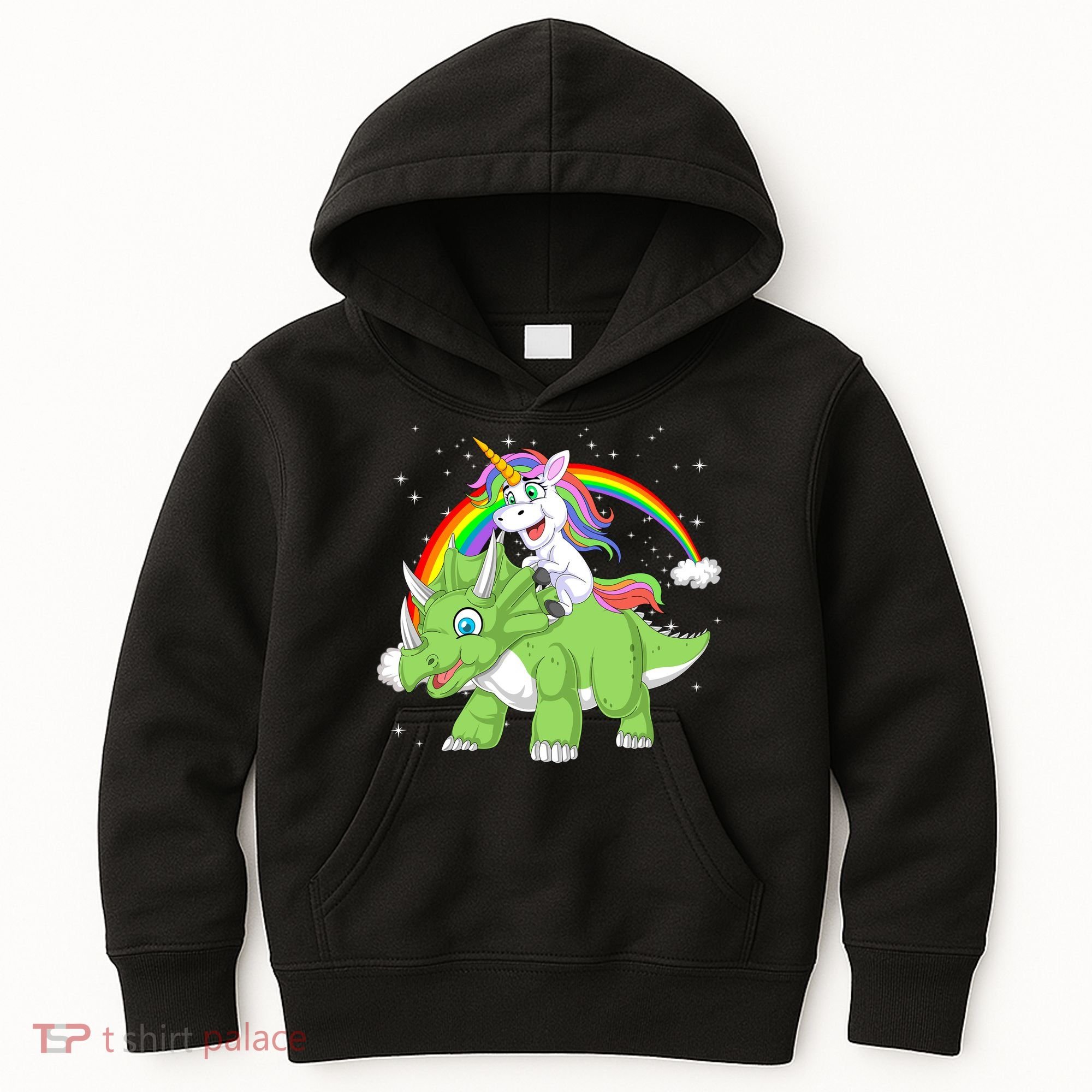 Unicorn Riding Triceratops Dinosaur Kids Hoodie