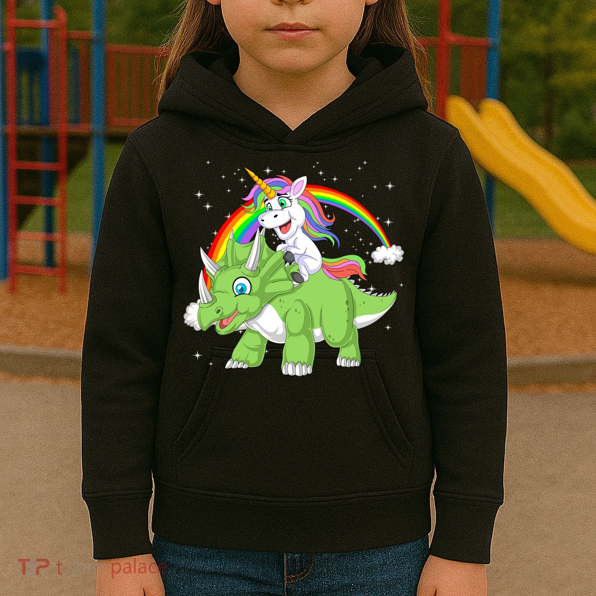 Unicorn Riding Triceratops Dinosaur Kids Hoodie