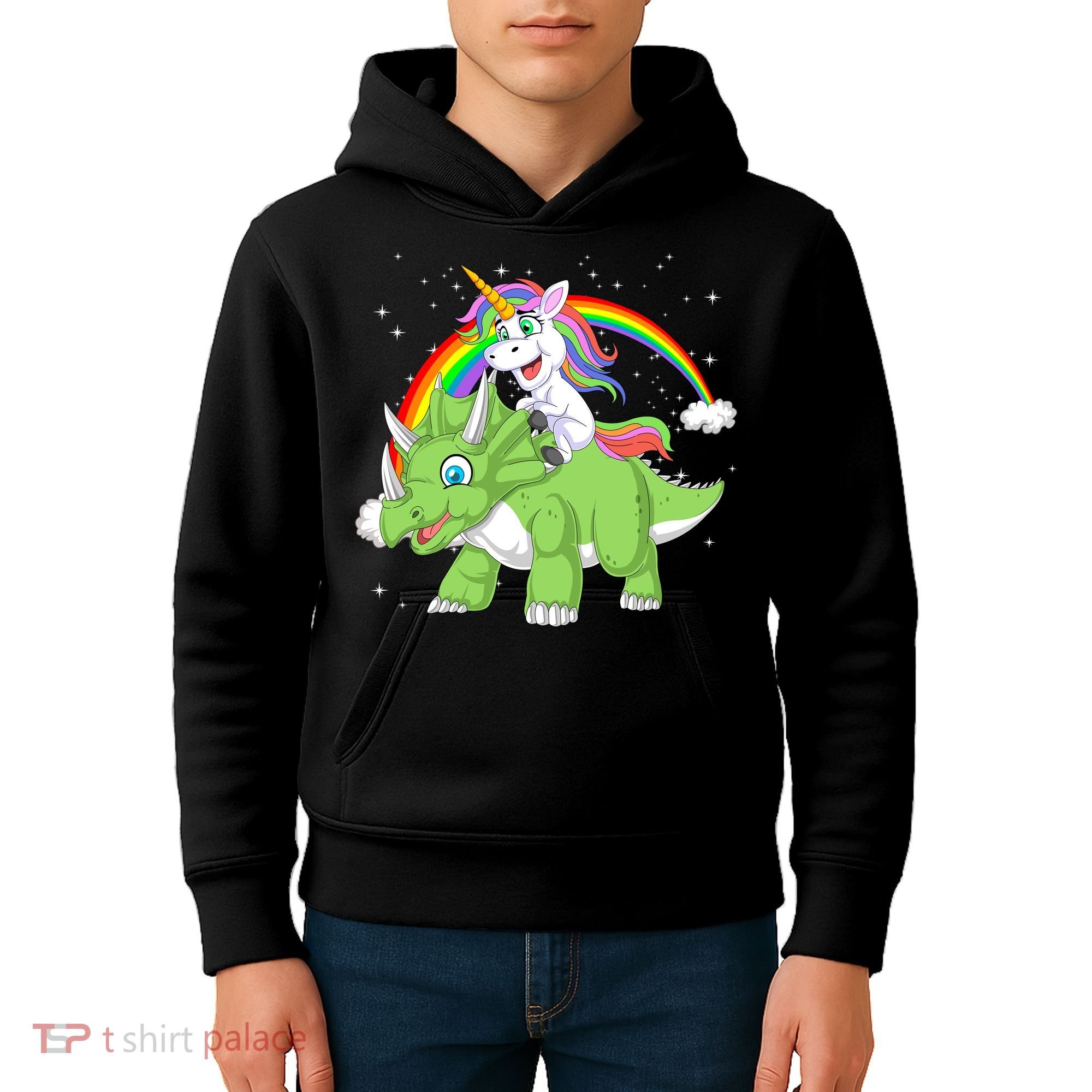 Unicorn Riding Triceratops Dinosaur Kids Hoodie