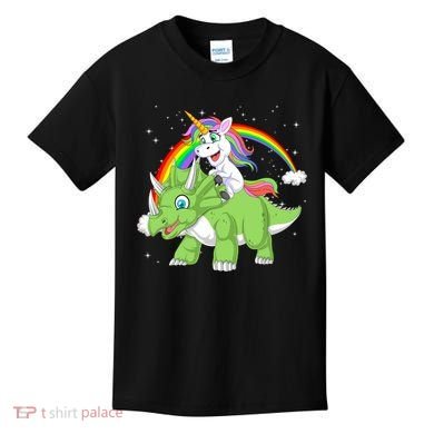 Unicorn Riding Triceratops Dinosaur Kids T-Shirt