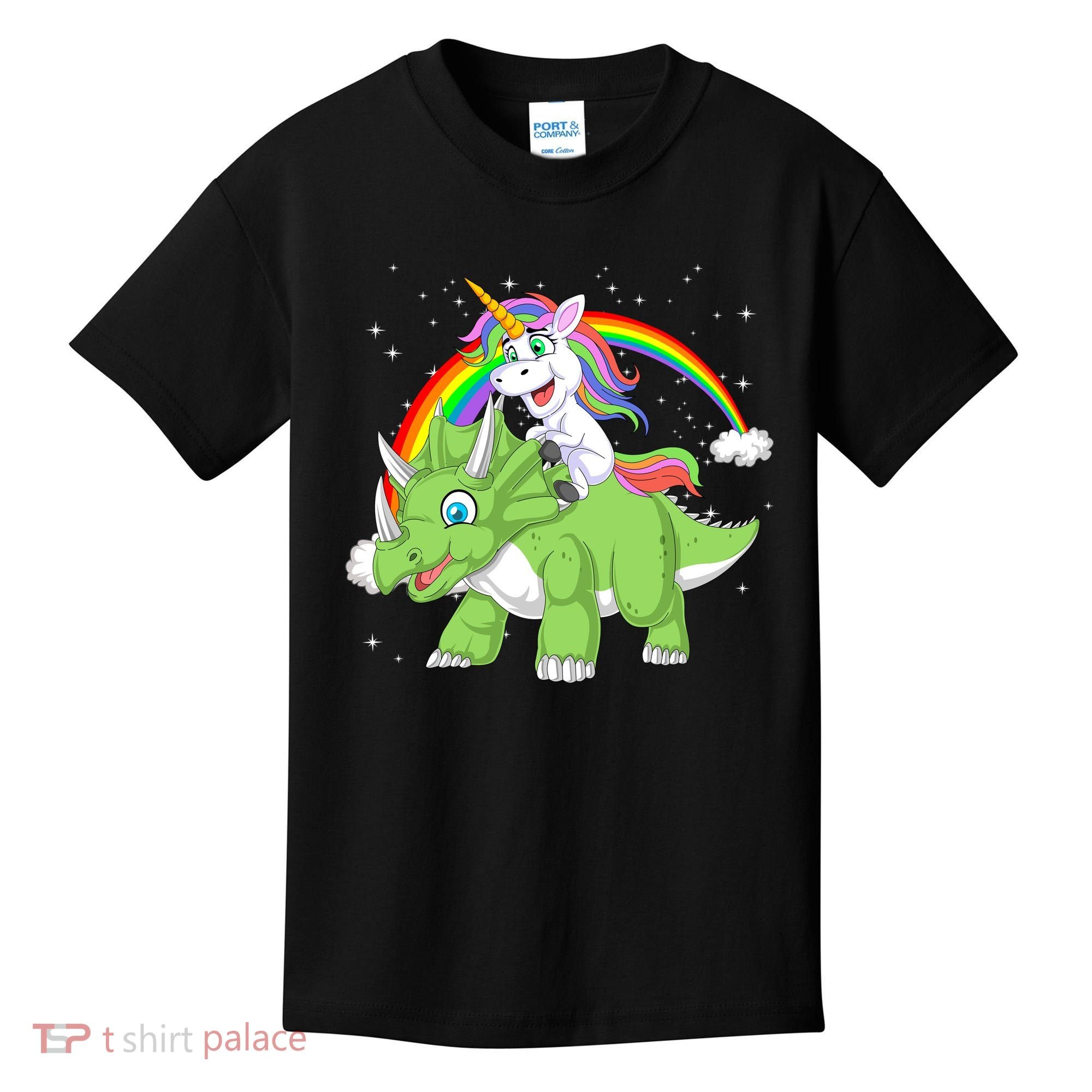 Unicorn Riding Triceratops Dinosaur Kids T-Shirt
