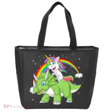 Unicorn Riding Triceratops Dinosaur Tote Bag