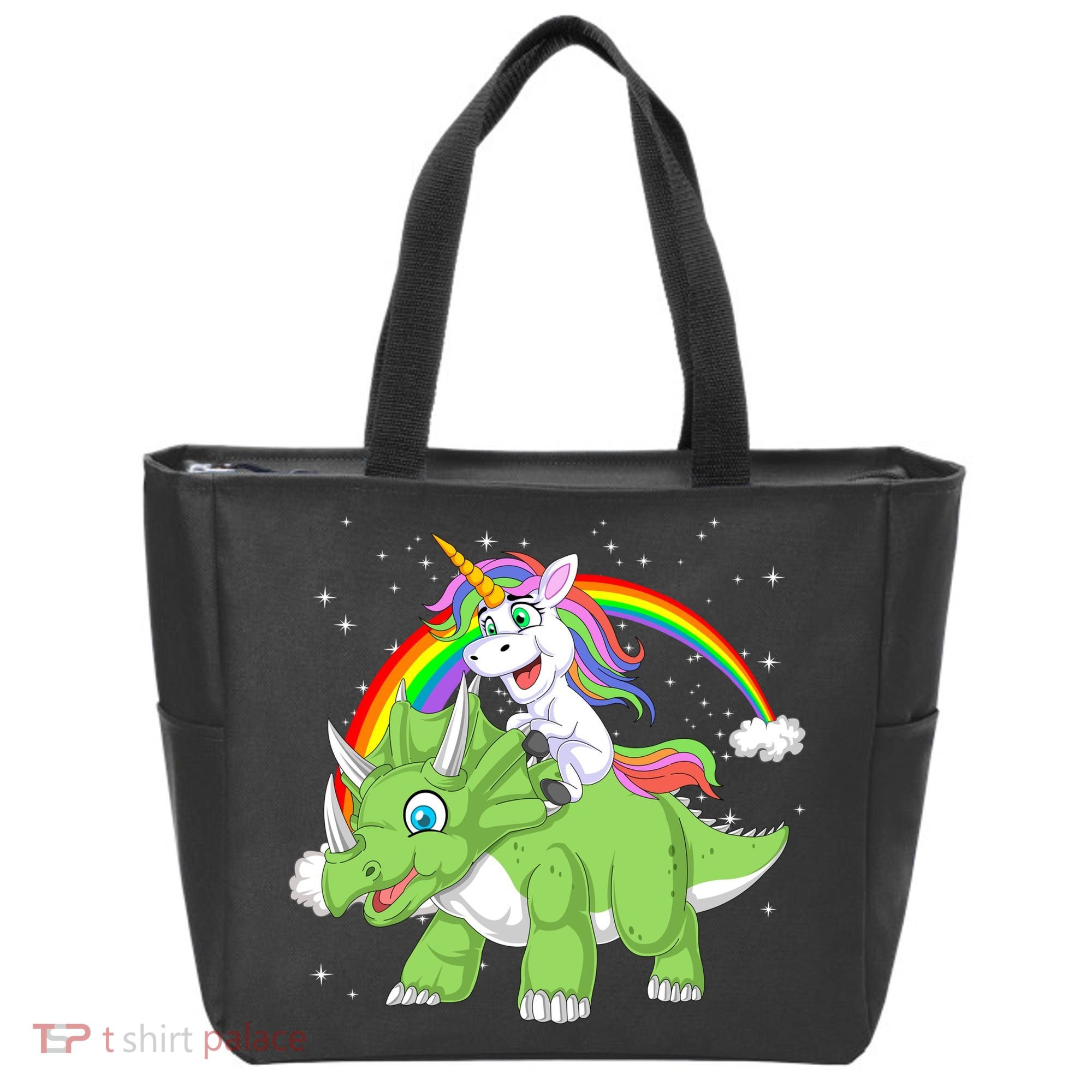 Unicorn Riding Triceratops Dinosaur Tote Bag