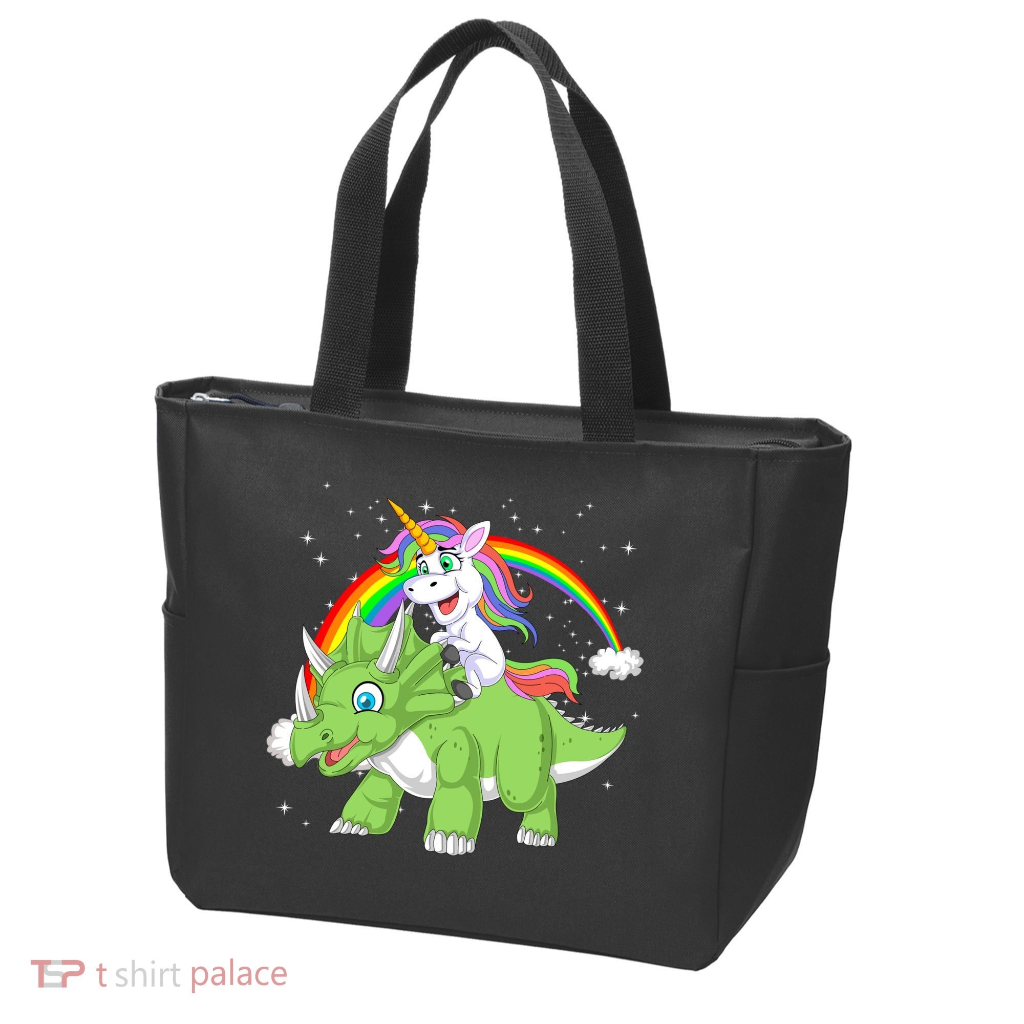 Unicorn Riding Triceratops Dinosaur Tote Bag
