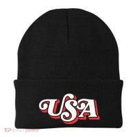 Usa Retro Typography Patriotic Beanie thumb 0