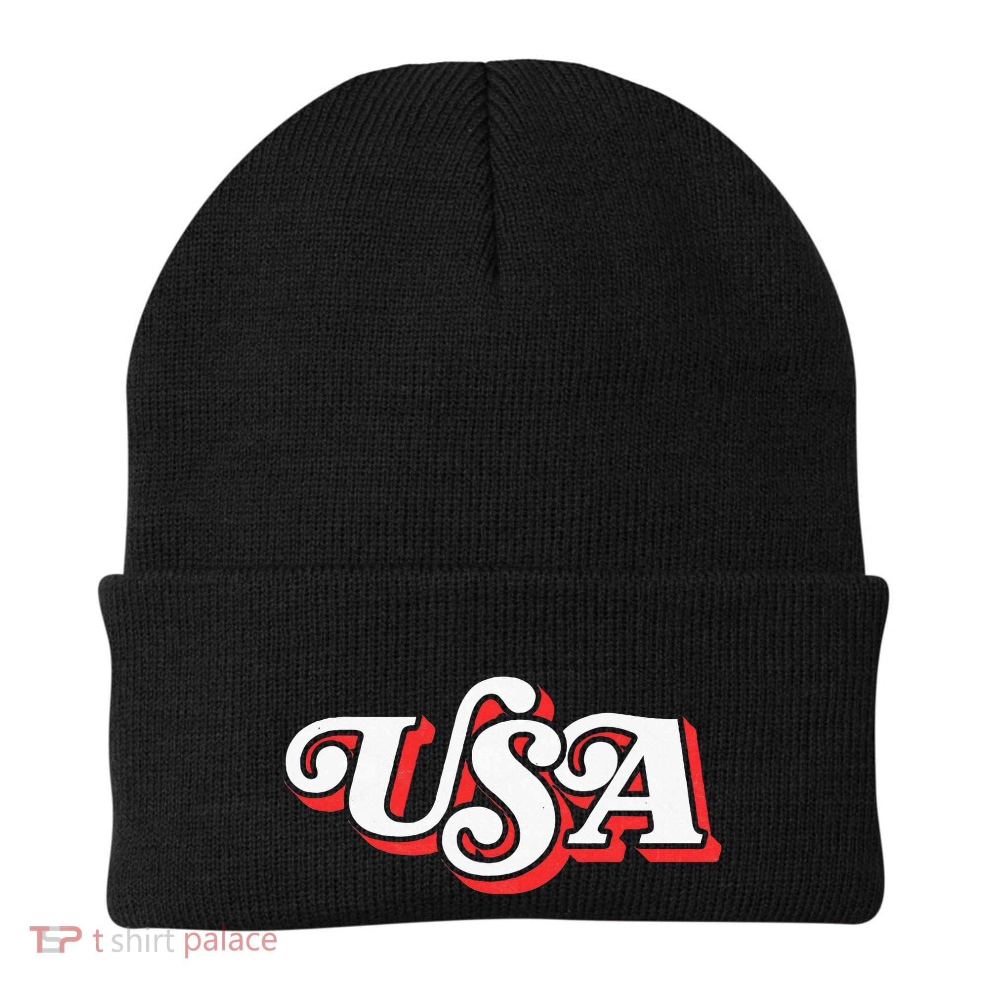 Usa Retro Typography Patriotic Beanie
