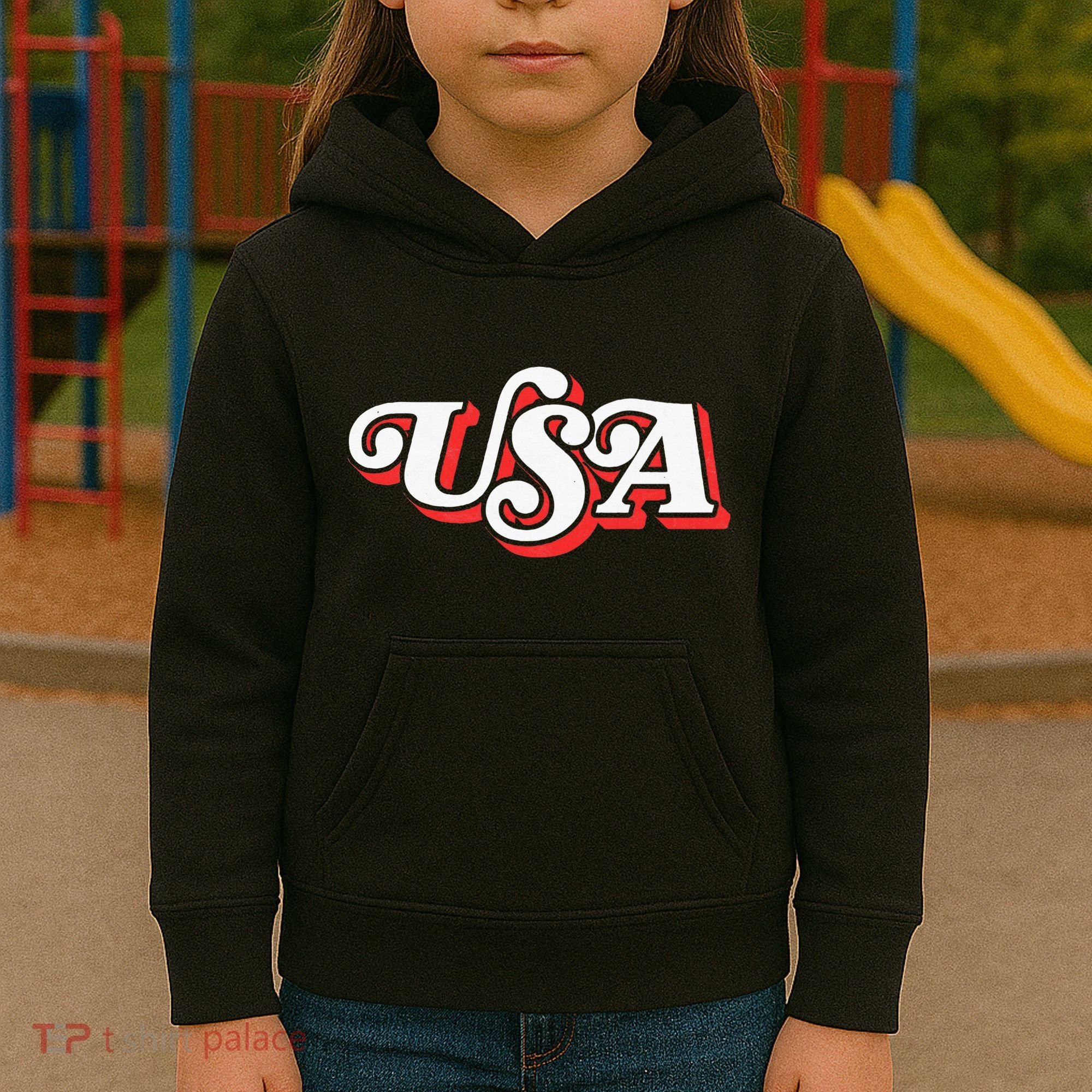 Usa Retro Typography Patriotic Kids Hoodie