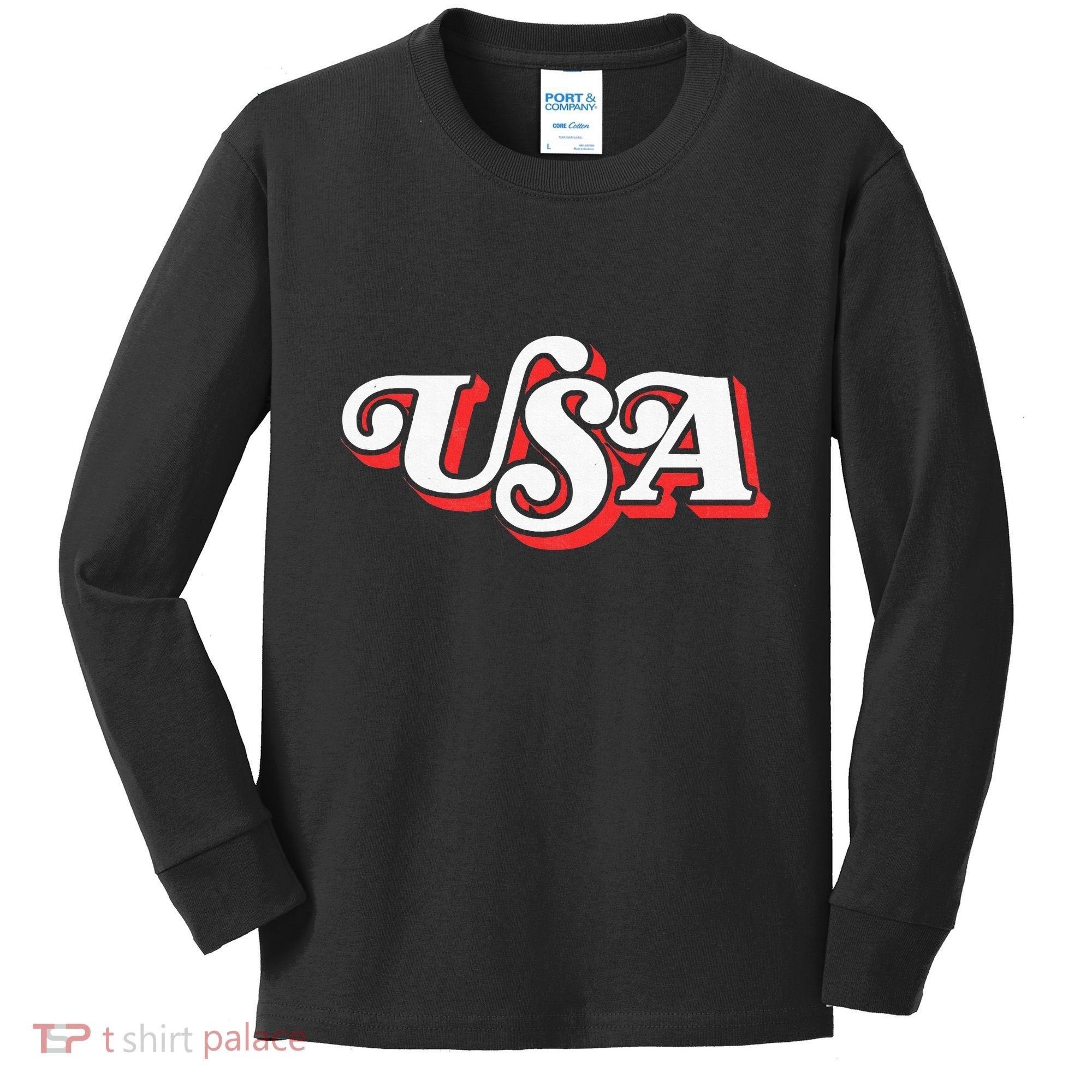 Usa Retro Typography Patriotic Kids Long Sleeve Shirt