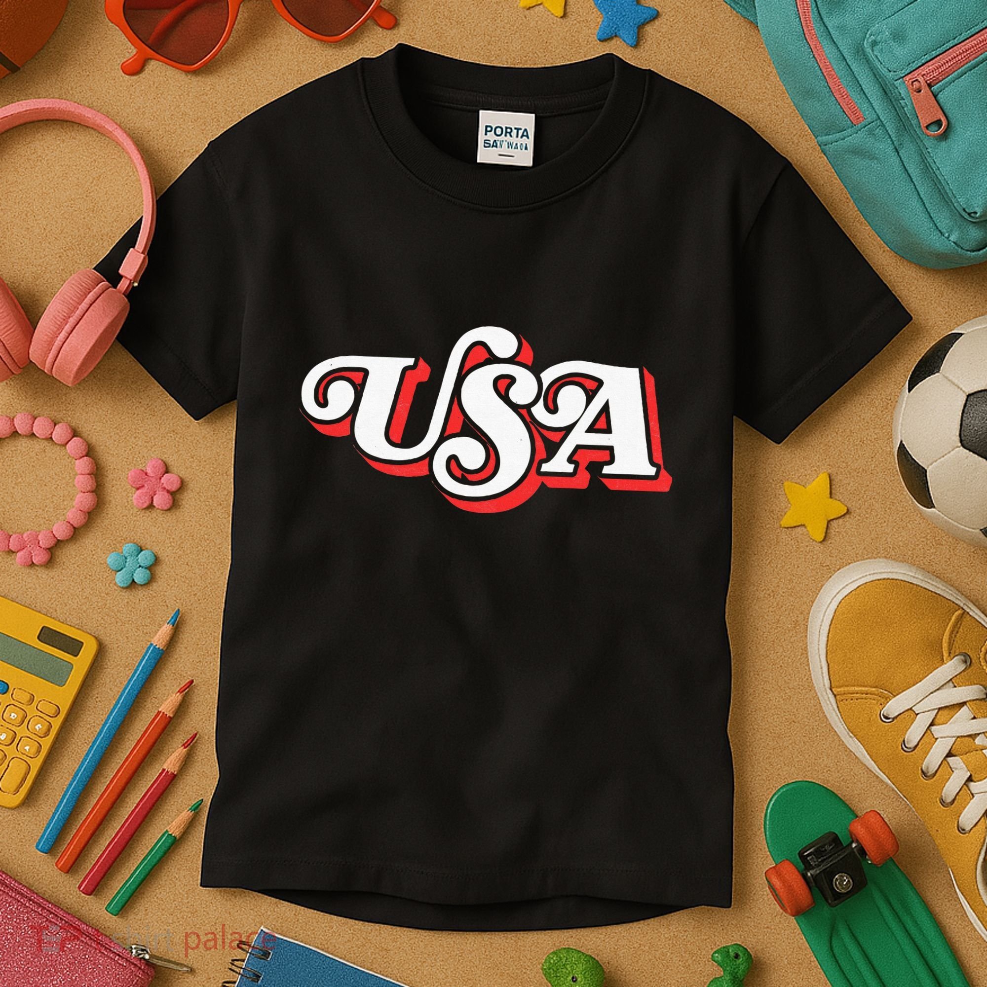 Usa Retro Typography Patriotic Kids T-Shirt