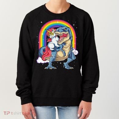 Unicorn Riding T Rex Dinosaur Rainbow Women's Sweatshirt
