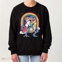 Unicorn Riding T Rex Dinosaur Rainbow Women's Sweatshirt thumb 0