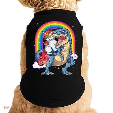 Unicorn Riding T Rex Dinosaur Rainbow Doggie Tank