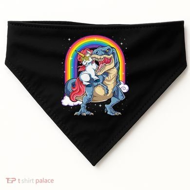 Unicorn Riding T Rex Dinosaur Rainbow USA-Made Doggie Bandana
