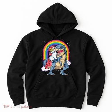 Unicorn Riding T Rex Dinosaur Rainbow Hoodie