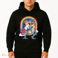 Unicorn Riding T Rex Dinosaur Rainbow Hoodie thumb 2