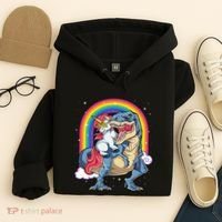 Unicorn Riding T Rex Dinosaur Rainbow Hoodie thumb 4