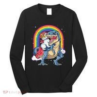 Unicorn Riding T Rex Dinosaur Rainbow Long Sleeve Shirt thumb 0