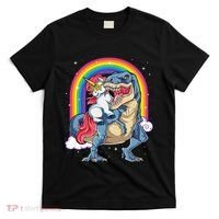 Unicorn Riding T Rex Dinosaur Rainbow T-Shirt thumb 0