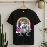 Unicorn Riding T Rex Dinosaur Rainbow T-Shirt thumb 2
