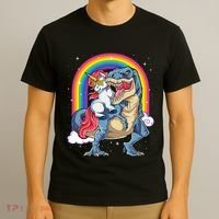 Unicorn Riding T Rex Dinosaur Rainbow T-Shirt thumb 3