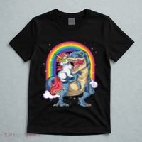 Unicorn Riding T Rex Dinosaur Rainbow T-Shirt thumb 5