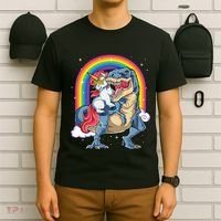 Unicorn Riding T Rex Dinosaur Rainbow T-Shirt thumb 6
