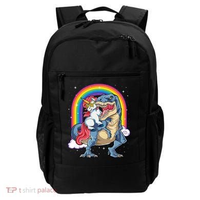 Unicorn Riding T Rex Dinosaur Rainbow Backpack