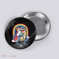 Unicorn Riding T Rex Dinosaur Rainbow Button thumb 0