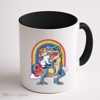 Unicorn Riding T Rex Dinosaur Rainbow Coffee Mug thumb 1