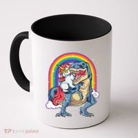 Unicorn Riding T Rex Dinosaur Rainbow Coffee Mug thumb 0